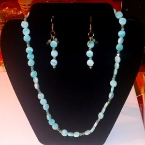 Pale turquoise/white earrings & necklace set